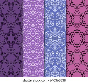 set of romantic geometric floral seamless pattern. Vector illustration. For modern interior design, fashion textile print, wallpaper, decor panel