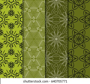 set of romantic geometric floral seamless pattern. Vector illustration. For modern interior design, fashion textile print, wallpaper, decor panel