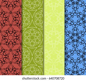 set of romantic geometric floral seamless pattern. Vector illustration. For modern interior design, fashion textile print, wallpaper, decor panel