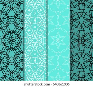 set of romantic geometric floral seamless pattern. Vector illustration. For modern interior design, fashion textile print, wallpaper, decor panel