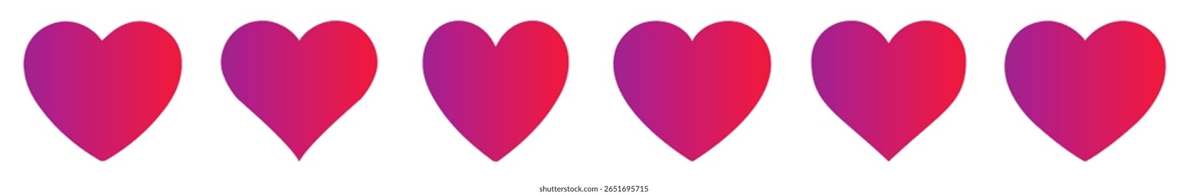 Set of romantic gradient heart icons in red and pink. Perfect for Valentine’s Day, love themes, wedding cards, digital greetings, and romantic graphics. Heart, love, romantic, icons.