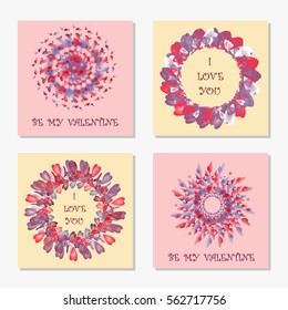 Set of romantic greeting cards. Congratulation with Valentine's Day, Mother's Day, International Women's Day, birthday, anniversary, wedding.