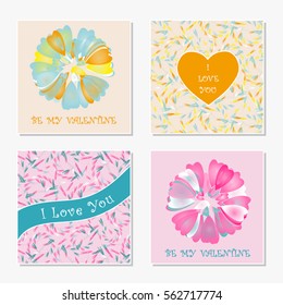 Set of romantic greeting cards. Congratulation with Valentine's Day, Mother's Day, International Women's Day, birthday, anniversary, wedding.