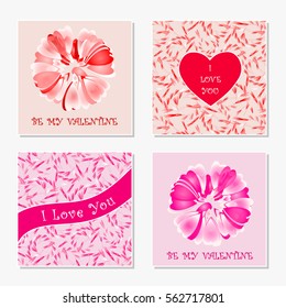 Set of romantic greeting cards. Congratulation with Valentine's Day, Mother's Day, International Women's Day, birthday, anniversary, wedding.