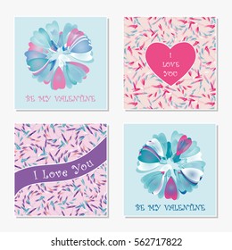 Set of romantic greeting cards. Congratulation with Valentine's Day, Mother's Day, International Women's Day, birthday, anniversary, wedding.