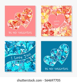 Set of romantic greeting cards. Congratulation with Valentine's Day, Mother's Day, International Women's Day, birthday, anniversary, wedding.