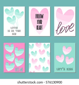 Set of romantic greeting cards with hearts. Poster design. Vector illustration.