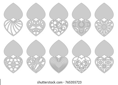 Set of romantic greeting cards for laser cutting. Suitable for birthday, Valentine's day, wedding invitation. Vector illustration.