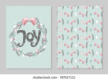 Set of romantic greeting cards on Valentine's Day. Elements and text. Vector illustration.