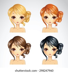 Set of romantic hair styling in different colours for woman 