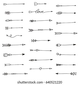 set of romantic hand drawn arrows. Vector