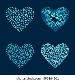 Set of romantic heart shaped patterns. Floral vector backgrounds