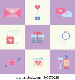 A set of romantic icons for St. Valentine's Day