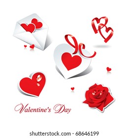 Set of romantic icons and stickers for themes like love, Valentine's day, holidays. Vector illustration.