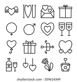 Set of romantic icons. Vector illustration.