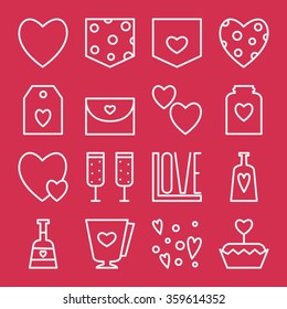 Set of romantic icons. Vector illustration.