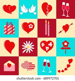 Set of romantic icons, vector illustration