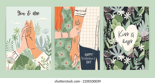 Set of Romantic illustrations. Man and woman. Love, love story, relationship. Vector design concept for Valentines Day and other users.