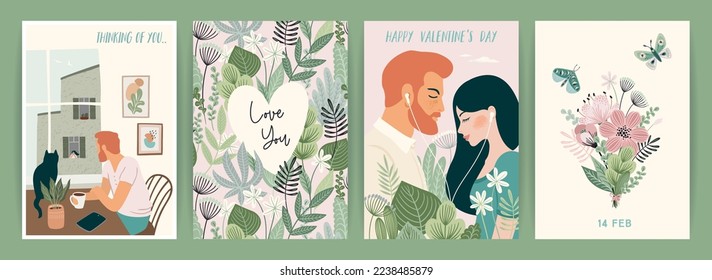 Set of Romantic illustrations. Man and woman. Love, love story, relationship. Vector design concept for Valentines Day and other use.