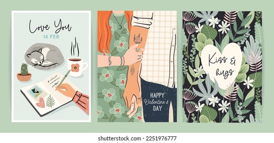 Set of Romantic illustrations. Man and woman. Love, love story, relationship. Vector design concept for Valentines Day and other use.