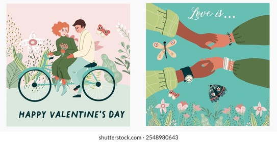 Set of Romantic illustrations. Man and woman. Love, love story, relationship. Vector design concept for Valentines Day , hand drawn vector.