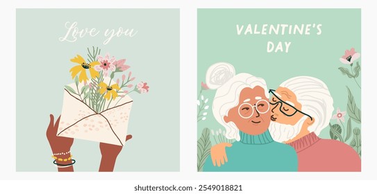 Set of Romantic illustrations. Man and woman. Love, love story, relationship. Vector design concept for Valentines Day , hand drawn vector.