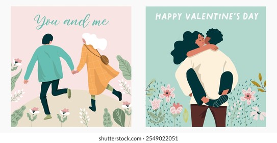 Set of Romantic illustrations. Man and woman. Love, love story, relationship. Vector design concept for Valentines Day , hand drawn vector.