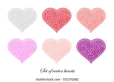 Set of romantic lacy floral hearts. Heart stickers design. Great for Valentine's Day, Mother's Day, wedding, scrapbook, gift wrapping paper, textiles etc.