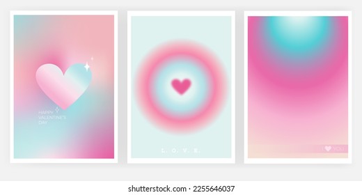 Set of romantic love card. Useful for web, greeting cards, event invitation, discount voucher, advertising, cover, flyer, poster, prints. Modern aesthetic. Abstract gradient graphic background