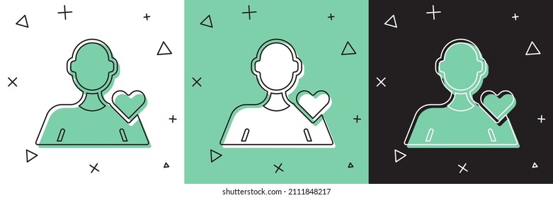 Establece el icono del hombre romántico aislado en fondo blanco y verde, negro. Feliz Día de San Valentín.  Vector