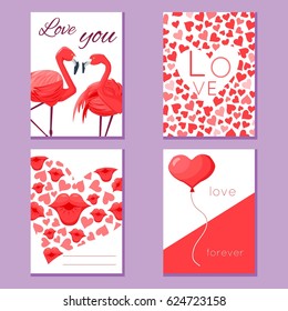 Set of romantic modern love cards. vector illustration. Cartoon style