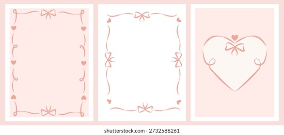 Un conjunto de marcos rosas románticos con lazos y corazones. Perfecto para bodas, San Valentín, o saludos.