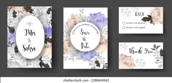 Set of romantic roses for wedding ,invitation or greeting cards -vector illustration