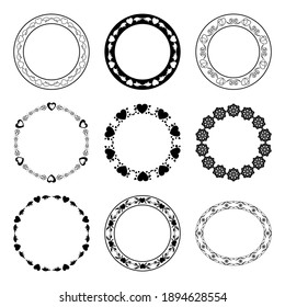 set of romantic round frames with hearts - vector