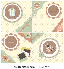 Set romantic scrapbooking for invitation, greeting, birthday, label, old postcard, congratulation, design element, retro pattern, texture frame, vintage wallpaper, print gift with text vector eps 8