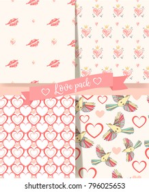 Set of romantic seamless pattern. Love collection