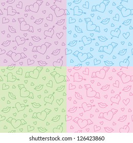 set of romantic seamless patterns with hearts