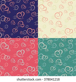 set of romantic seamless patterns with hearts