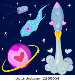 Set romantic space element for happy valentines day