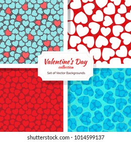 Set of Romantic Valentine's Day Seamless Patterns. Endless vector illustration. Cute and fancy background for wallpaper, website, textile, greeting cards, wedding invitations, wrapping, printing.