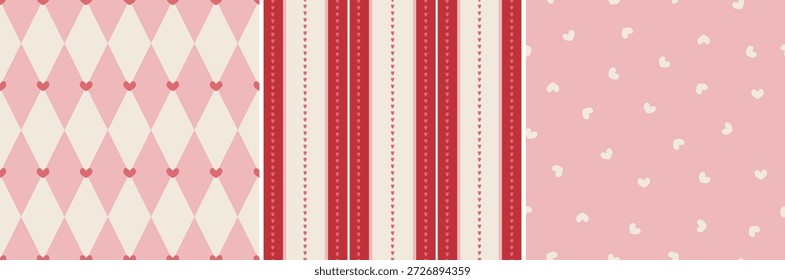 Satz von romantischen Valentinstag nahtlose Muster, Wiederholung digitalen Hintergründen. Streifen, Linien, Herzen, Blumen Hochzeit digitale Papiere