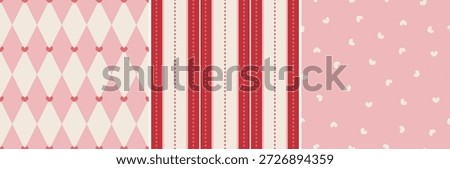 Set of romantic Valentine's day seamless patterns, repeating digital backgrounds. Stripes, lines, hearts, flowers wedding digital papers