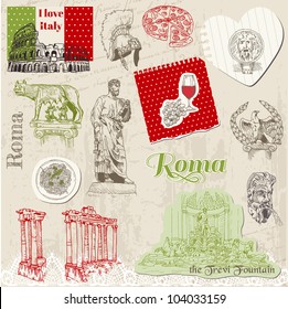 Set of Rome doodles - for design and scrapbook - hand drawn in vector