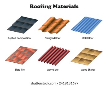 Set of roofing materials on a white background. Vector 3d illustration