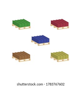 Conjunto de hojas de techo Plancha sobre una paleta.Vista isométrica vectorial y 3D.
