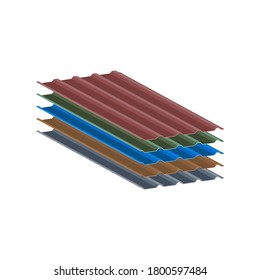 Set of roofing tiles in the assortment of five popular colors.3d vector illustration and isometric view.