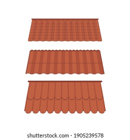 Set of Roofs for the design of summer cottages. Brown tile roof isolated on white background. Cartoon style. Vector 