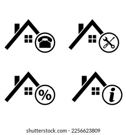 Set of Roofs house silhouette icon, city concept template panorama, landscape vector illustration .