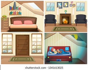 Set of room in the house illustration