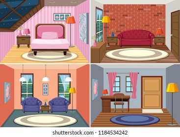 Un conjunto de ilustración de fondo interior de habitación